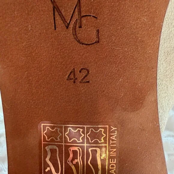 M.Gemi Made in Italy Leather Slide Sandals 42 Beige Square Toe Block Heel Mule - Picture 9 of 10